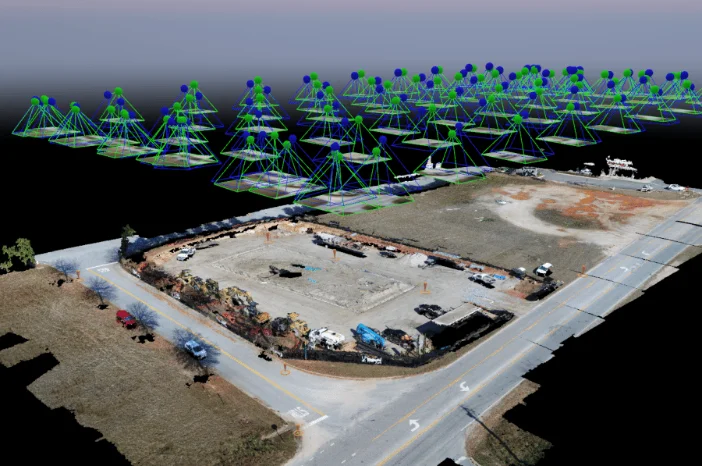 Photogrammetric 3D model and point cloud of a surveyed site