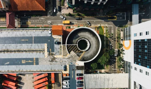 Aerial property and architectural photograph of a Singapore development